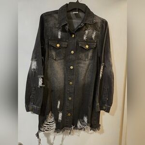 NWOT Denim Mid-Long Distressed Jean Jacket Size S